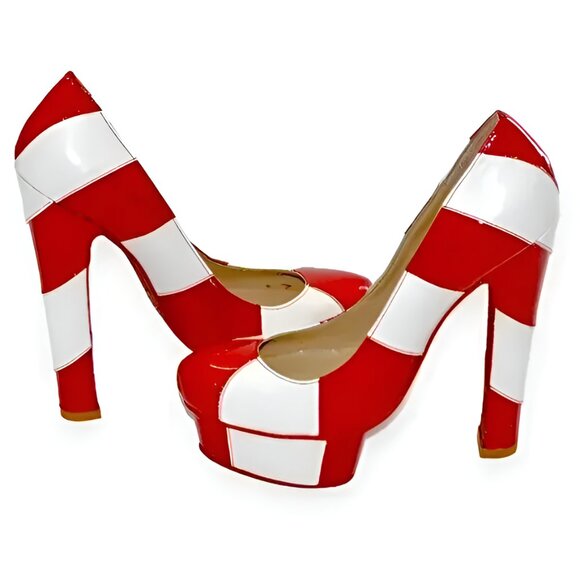 Kandee White Red Striped Leather Streetwear Ultra High Platform Heels 39 7.5-8 - Picture 6 of 12
